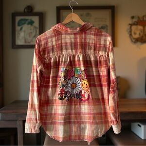 Handmade American Eagle Hippie Soul Bleached Flannel Plaid Oversized Small